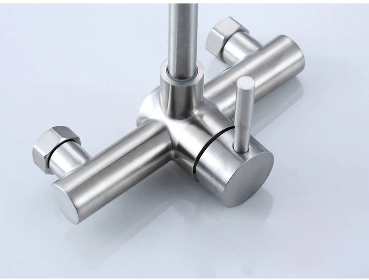 Stainless Steel Wall Mounted Kitchen Faucet Wall Kitchen Mixers Kitchen Sink Tap 360 Degree Swivel Flexible Hose Double Holes