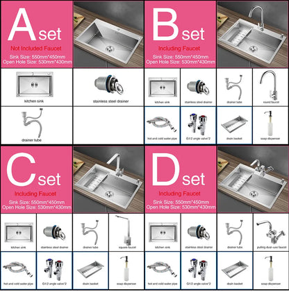 Kitchen sink lead-free handmade brushed 304 stainless steel 3mm thickness single bowl large size kitchen sink