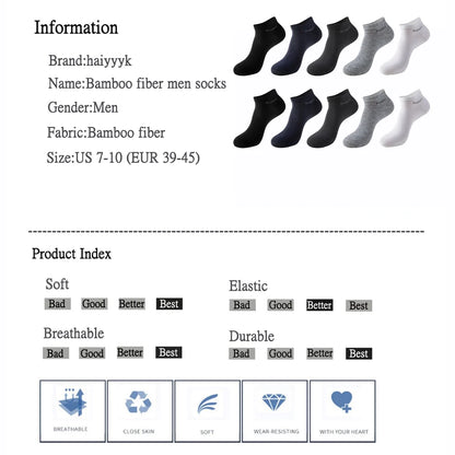 10 Pairs / Pack Men's Bamboo Fiber Socks Short High Quality New Casual Breatheable Anti-Bacterial Man Ankle Socks Men.