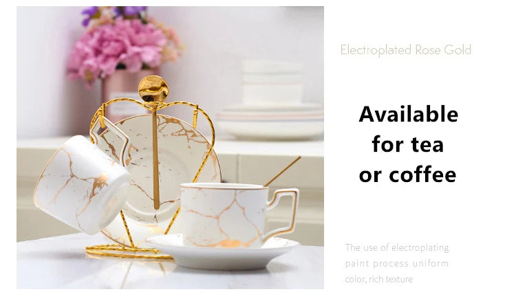 Marble Ceramic Coffee Cup Saucer Spoon Set 200ml Nordic Tea Cup Matt Porcelain Tea Set Advanced Teacup Cafe Espresso Cup.