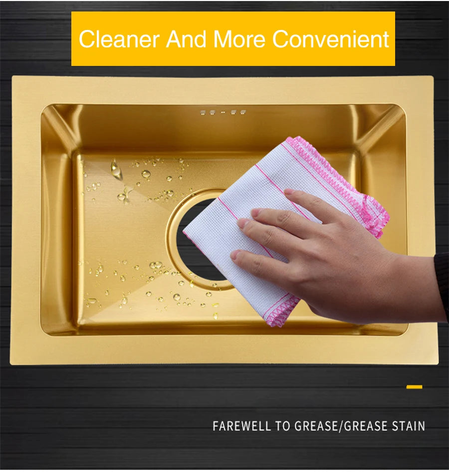 SUS 304 Stainless Steel Luxury Gold Nanometer Island Kitchen Sink Manual Single Bar Counter Mini Kitchen Sinks