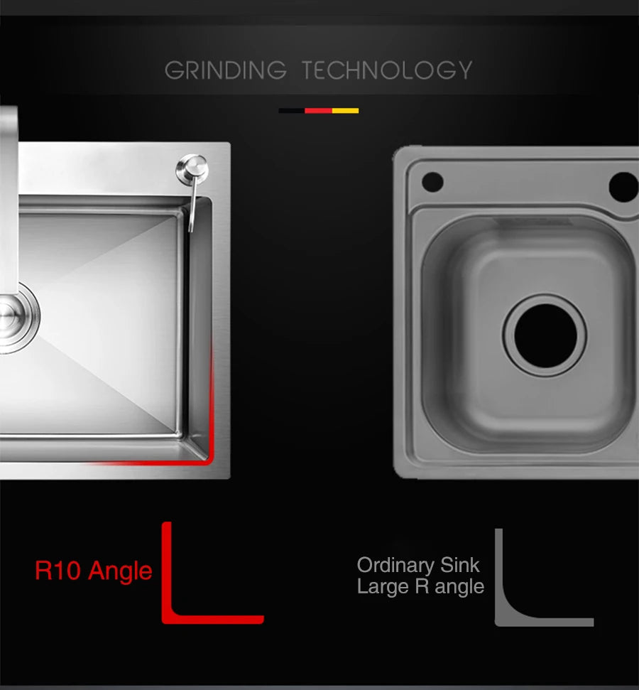 Kitchen sink lead-free handmade brushed 304 stainless steel 3mm thickness single bowl large size kitchen sink