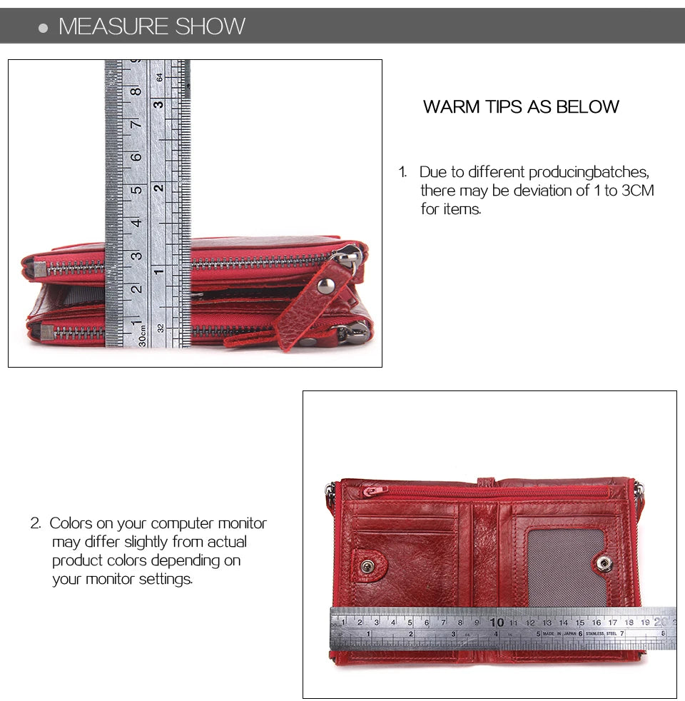 Fashion Genuine Leather Women Wallet Bi-fold Wallets Red ID Card Holder Coin Purse With Double Zipper Small Women's Purse 2022.