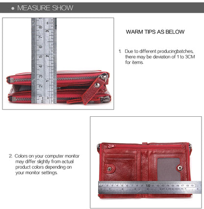 Fashion Genuine Leather Women Wallet Bi-fold Wallets Red ID Card Holder Coin Purse With Double Zipper Small Women's Purse 2022.