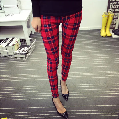CUHAKCI Mode Plaid Druck Leggings Frauen Sexy Fitness Leggins Grid Floral Streifen Hosen Hohe Taille Bleistift Hosen.