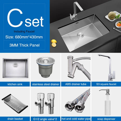 Large Size Single Kitchen Sink Handmade Brushed 304 Stainless Steel 3mm Thickness Single Bowl Bar Counter Kitchen Kinks