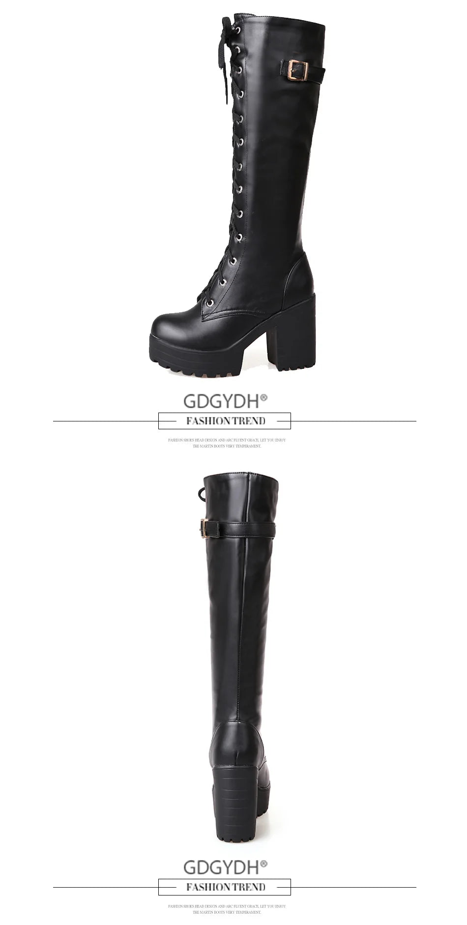 Gdgydh Hot Sale Spring Autumn Lacing Knee High Boots Women Fashion White Square Heel Woman Leather Shoes Winter PU Large Size 43.