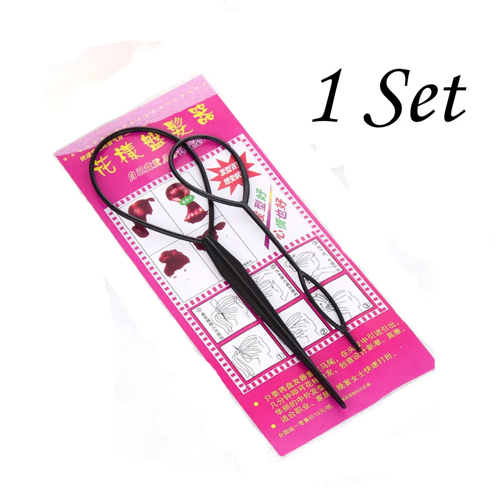 Plastic Hair Loop Styling Tool Magic Topsy Tail Hair Braid Ponytail Styling Clip Bun Maker For Girls Hairstyles.