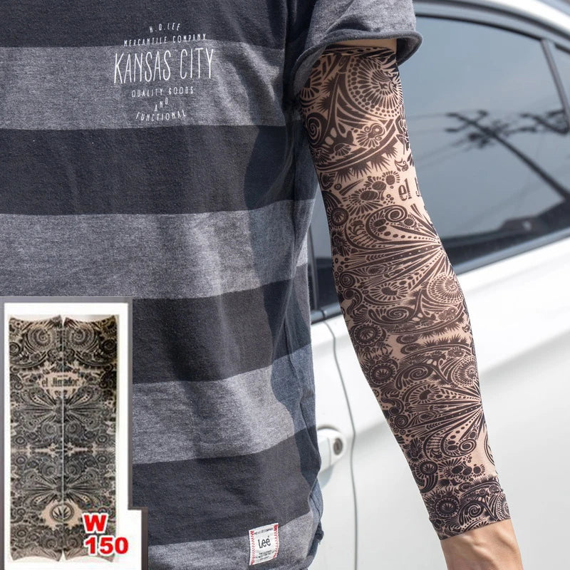 3PCS/lot new mixed 100%Nylon elastic Fake temporary tattoo sleeve skull wolf totem dragon designs body Arm stockings cool men.