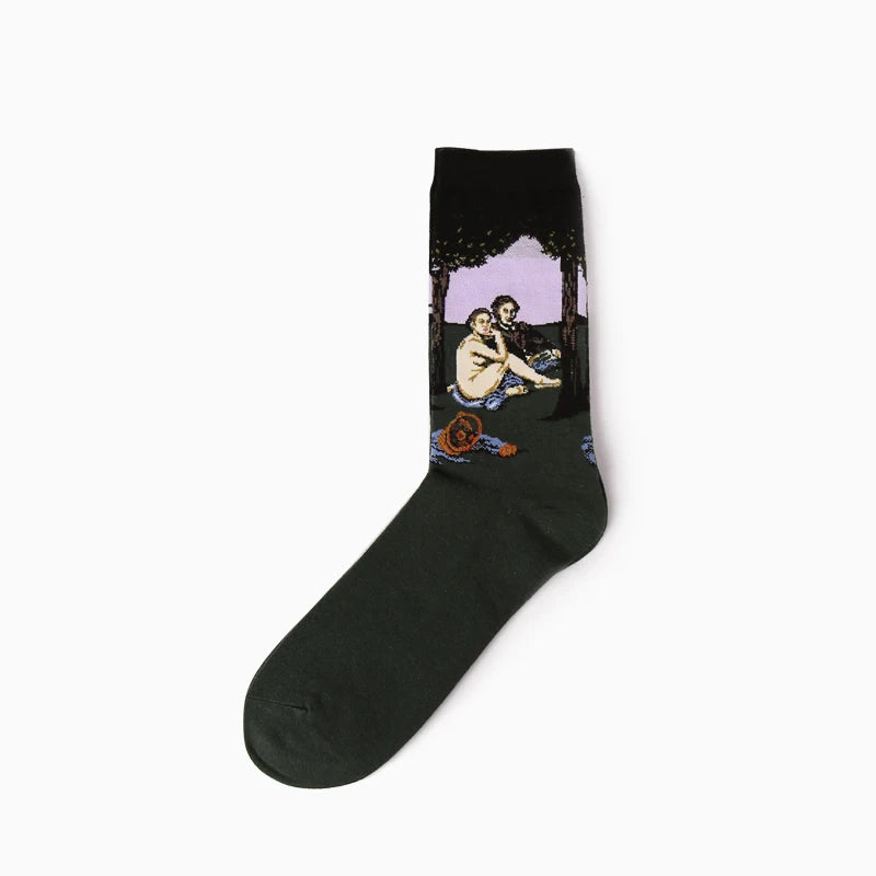 Autumn winter Retro Women Art Van Gogh Mural World Famous Oil Painting Series Men Socks Funny Socks.