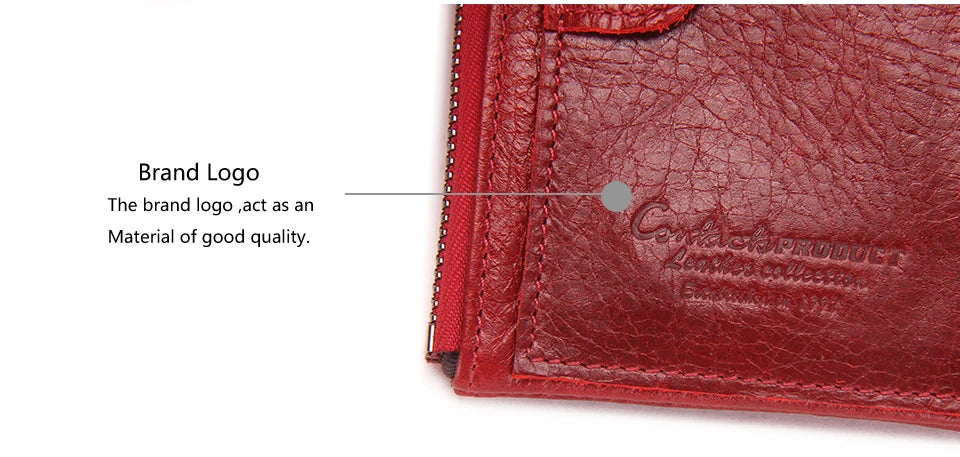 Fashion Genuine Leather Women Wallet Bi-fold Wallets Red ID Card Holder Coin Purse With Double Zipper Small Women's Purse 2022