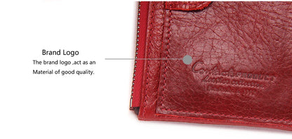 Fashion Genuine Leather Women Wallet Bi-fold Wallets Red ID Card Holder Coin Purse With Double Zipper Small Women's Purse 2022
