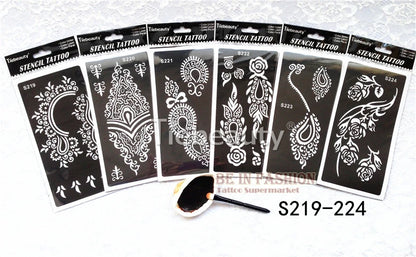 6pcs/lot  Mehndi Indian Henna Tattoo Stencil reuseable Henna Tatoo Template Professional Tattoos Stencil For hand Painting bride.