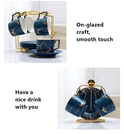 Marble Ceramic Coffee Cup Saucer Spoon Set 200ml Nordic Tea Cup Matt Porcelain Tea Set Advanced Teacup Cafe Espresso Cup