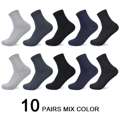 10 Pairs/Lot Men's Bamboo Fiber Socks 2025 New Compression Autumn Long Black Business Casual Man Dress Sock Gift Plus Size 42-45