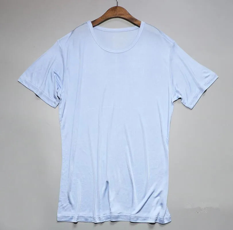 Men's Spring Summer Thin 100% Natural Silk T-shirt Male Elastic Casual Breathable Summer Silk Shirt Tops TB1167.