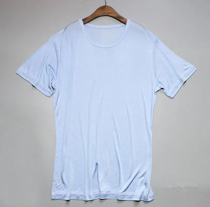 Men's Spring Summer Thin 100% Natural Silk T-shirt Male Elastic Casual Breathable Summer Silk Shirt Tops TB1167.