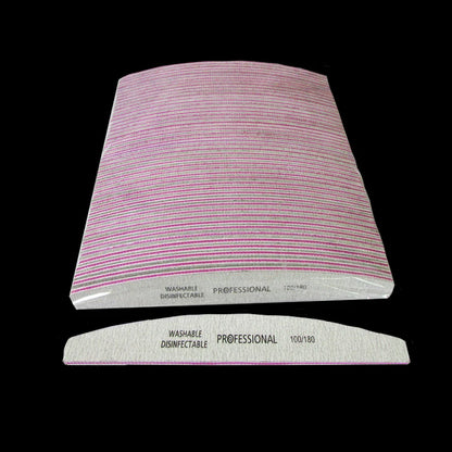 5Pcs/lot Professional Nail Files 100/180 Buffer Double Side Gray Color Curve Banana Nail Art Care Tools High Quality Necok.