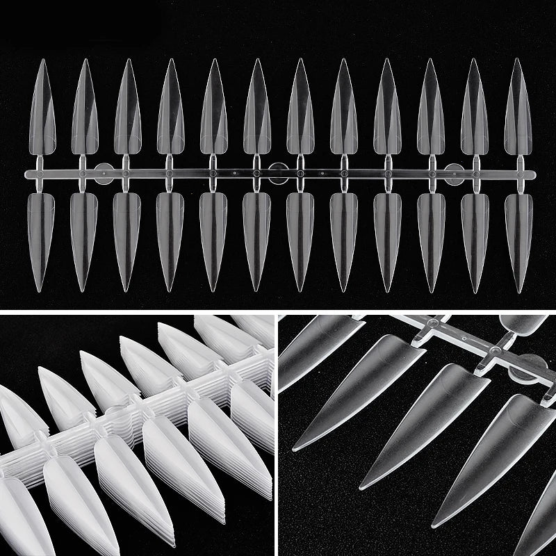240Pcs Nail Art Set Clear Natural Full Cover Oval Sharp End Stiletto Long False Nails Tips for Artificial Manicure in Salon.