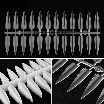 240Pcs Nail Art Set Clear Natural Full Cover Oval Sharp End Stiletto Long False Nails Tips for Artificial Manicure in Salon.