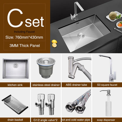 Large Size Single Kitchen Sink Handmade Brushed 304 Stainless Steel 3mm Thickness Single Bowl Bar Counter Kitchen Kinks