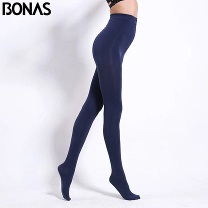 BONAS 80D Women Spring Tights High Elastic Solid  Autumn Pantyhose Women Sexy Slim Legins Female Tights Plus Size collant Femme