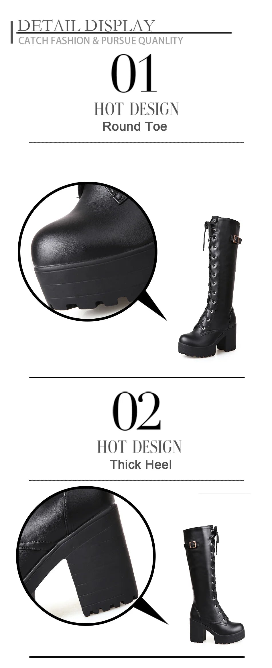 Gdgydh Hot Sale Spring Autumn Lacing Knee High Boots Women Fashion White Square Heel Woman Leather Shoes Winter PU Large Size 43.