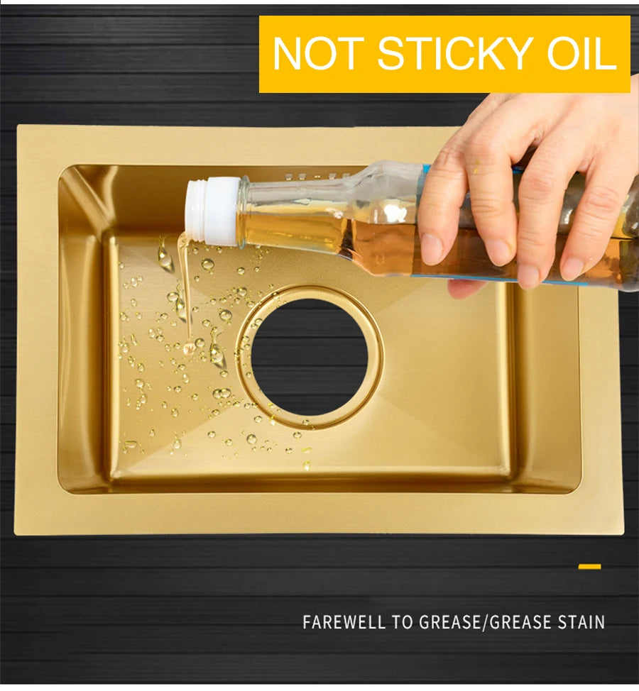 SUS 304 Stainless Steel Luxury Gold Nanometer Island Kitchen Sink Manual Single Bar Counter Mini Kitchen Sinks