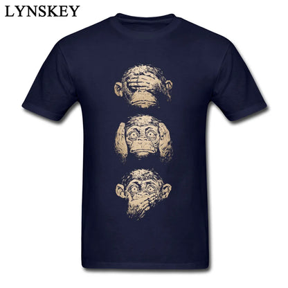 Wise Monkeys Funky T Shirt For Man Retro Painting Tees Top Cotton Fabric Short Sleeve Teens Customize.