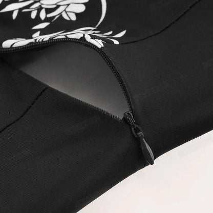 Nice-forever Vintage Elegante Blumen Druck Plissee Rundhals vestidos A-Line Pinup Business Party Frauen Flare Swing Kleid A102