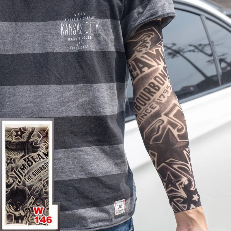 3PCS/lot new mixed 100%Nylon elastic Fake temporary tattoo sleeve skull wolf totem dragon designs body Arm stockings cool men.