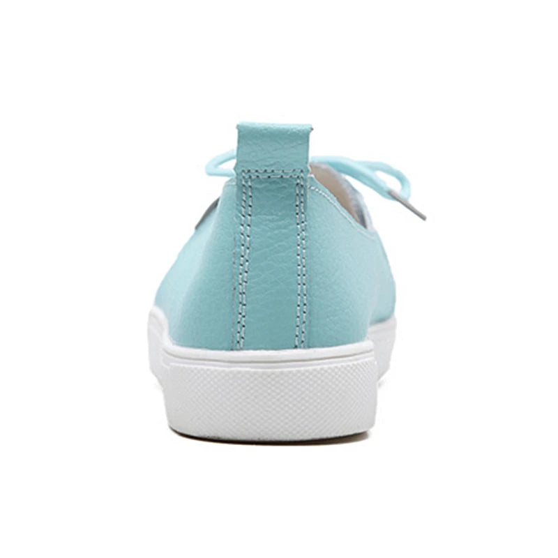 WOIZGIC Women Students Gril Female Genuine Leather White Shoes Flats Platform Lace Up Korean Casual Vulcanized Shoes FEZ-173.