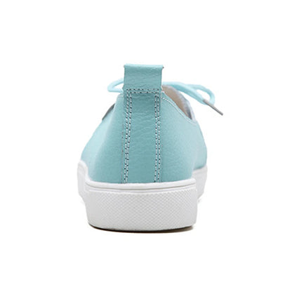 WOIZGIC Women Students Gril Female Genuine Leather White Shoes Flats Platform Lace Up Korean Casual Vulcanized Shoes FEZ-173.