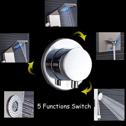 LED Light Bathroom Shower Faucet Set LED Rainfall Shower Panel System Bathtub Water Mixer Tap Massage SPA Temperature Screen