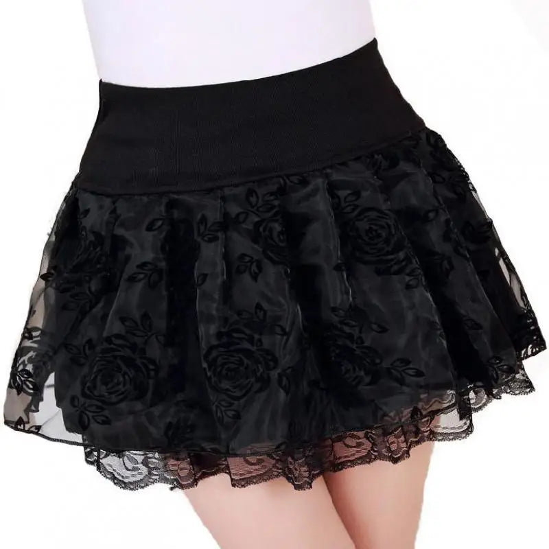Zuolunouba Sommer Schlank Adrette Rock Frauen Blume Bogen Mini Tutu Stil Elastizität Spitze Röcke Shorts Dame Hohe Taille Student.