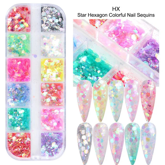 1 Set Mixed Color 3D Ultrathin Sequins Nail Glitter Flakes 1/2/3mm Sparkly DIY Tips Dazzling Paillette Nail Art Decorations TRP.