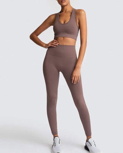 High Waist Elastic Seamless Yoga Wear Women Fitness Clothes Gym Clothing Workout Set Long Sleeve Crop Top Leggings Sports Suit.