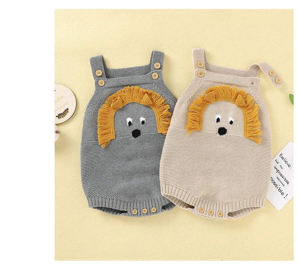 Baby-Body, niedlicher Cartoon-Löwe, Kleinkind-Säuglings-Onesies, 100 % Baumwolle, gestrickt, für Neugeborene, Kinder, Kleidung, einteiliger Overall, ärmellos.