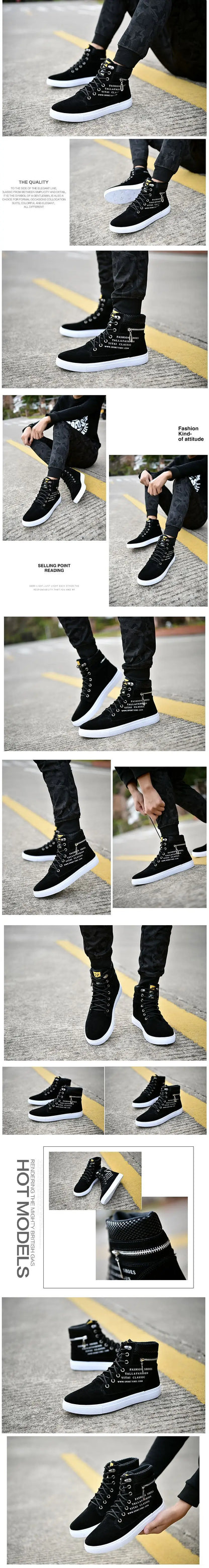 Spring Autumn High Top Men's Shoes Leather Men's Casual Sneaker Shoes Lace-up Wild Platform Sneakers Flat Vulcanized Shoes.