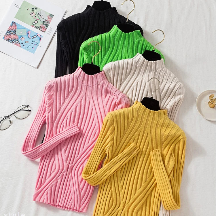 AOSSVIAO 2025, gestrickter Damen-Pullover mit Stehkragen, Rollkragenpullover, Herbst-Winter, Basic-Damenpullover, schmale Passform, Schwarz.