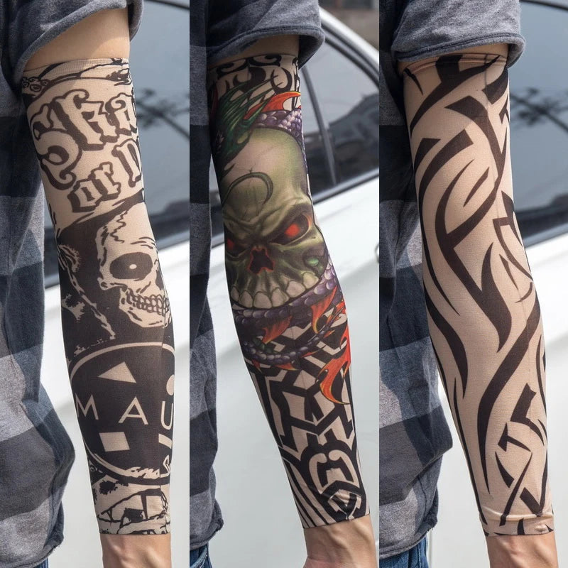 3PCS/lot new mixed 100%Nylon elastic Fake temporary tattoo sleeve skull wolf totem dragon designs body Arm stockings cool men