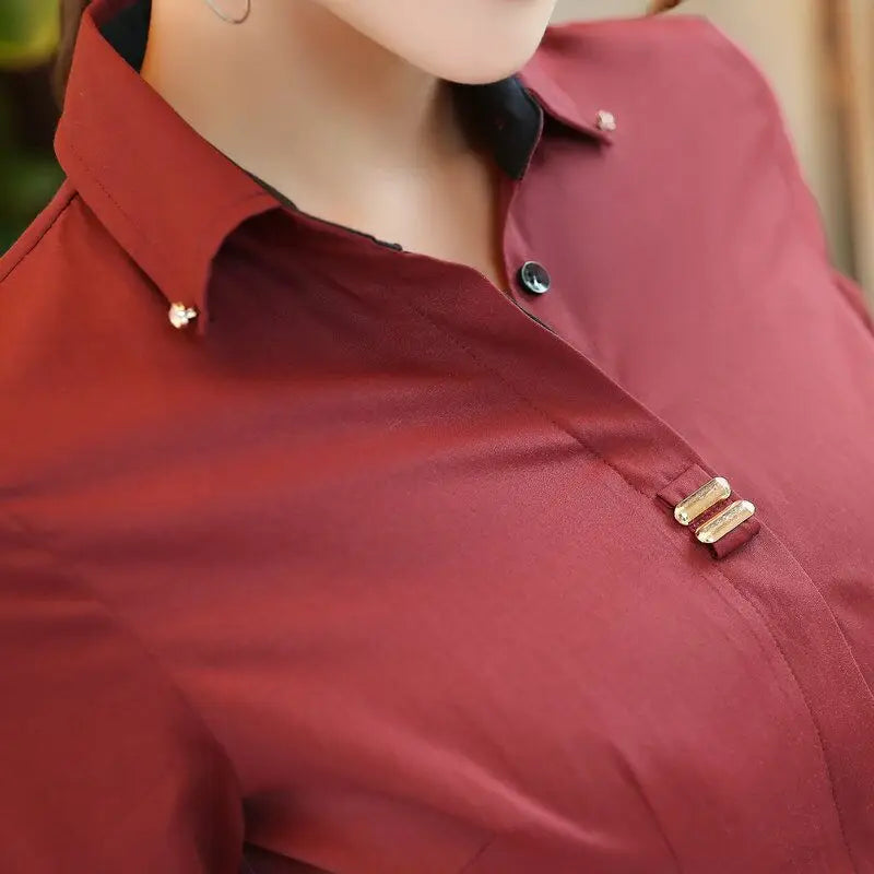 Fashion Clothes OL Women Long Sleeve Shirt Black White Slim Patchwork Sequined Cotton Blouse Office Ladies Formal Tops.