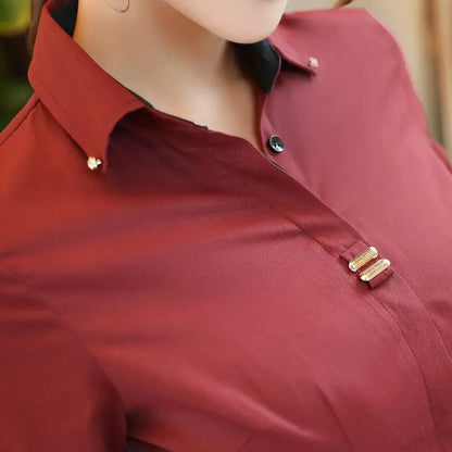 Fashion Clothes OL Women Long Sleeve Shirt Black White Slim Patchwork Sequined Cotton Blouse Office Ladies Formal Tops.