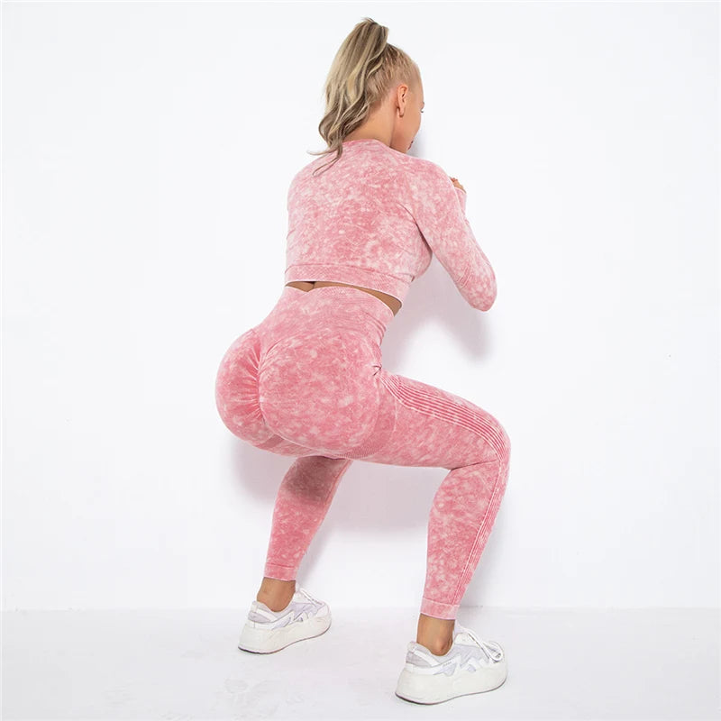 Hamidou Cropped Top Gym Set Seamless Women Yoga Workout Set Fintess Clothing Push Up Leggings Sport Wear Women Suits Tracksuit
