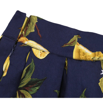 2025 Summer French High Waist Pleated Skirts Blue 50s Vintage Casual Dance Party Skirt Sexy Cute Midi Lemon Skater Women Clothes.