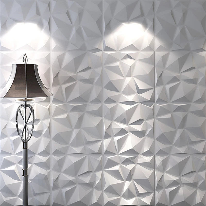 12 Pcs Decorative 3D Wall Panel Diamond Design Matt White Wallpaper Mural Tile-Panel-Mold 3D wall sticker bathroom kitchen 30cm