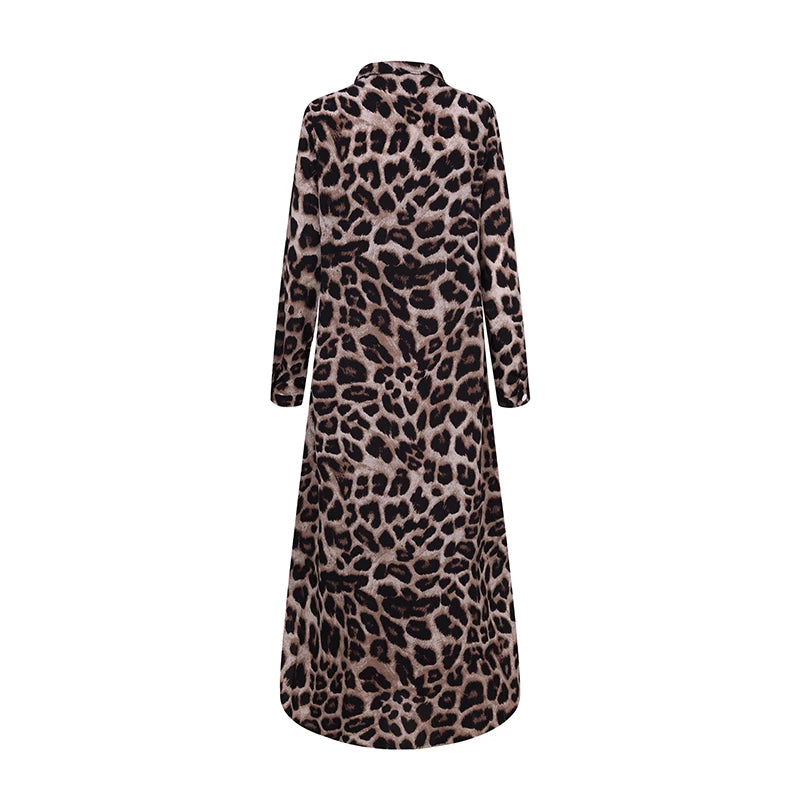 ZANZEA Party Vintage Leopard Robe Frauen 2025, Herbst Casual Langarm Maxi Lange Vestidos Kleid Mode Übergroßen Hemd Sommerkleid.