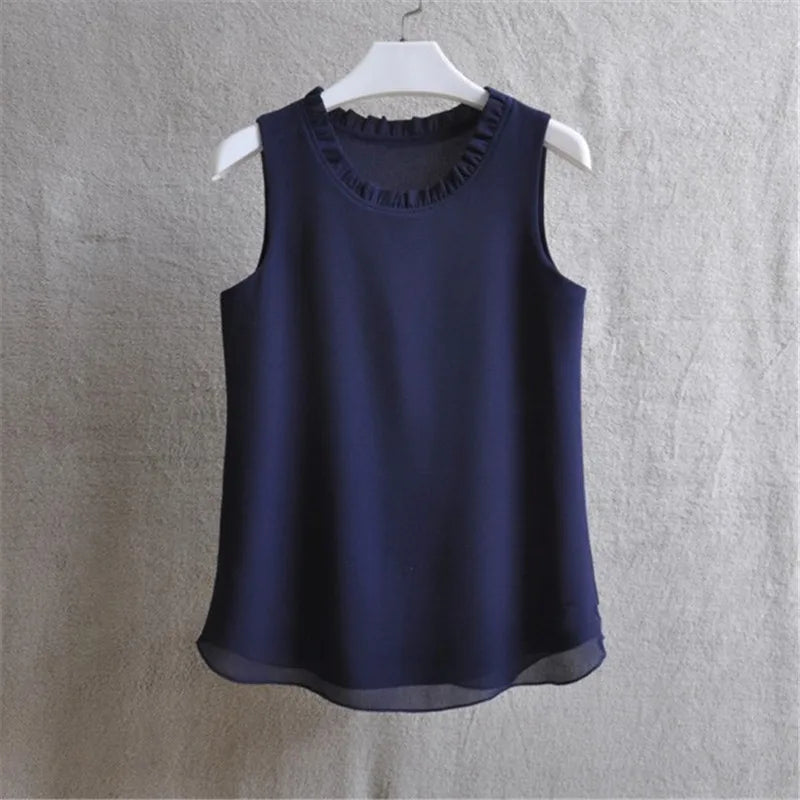 Woherb 21 Farben Feste Rüschen Chiffon Bluse Frauen 2025 Sommer Mode Weste Blusas Casual Lose Ärmellose Damen Tops Shirt