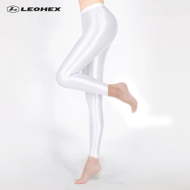 LEOHEX-Satin Glossy Sexy Leggings for Women,Trousers,Glitter Stockings,Shiny,Ankle-Length Pants,High Waist Tights,Japanese Jeggi.