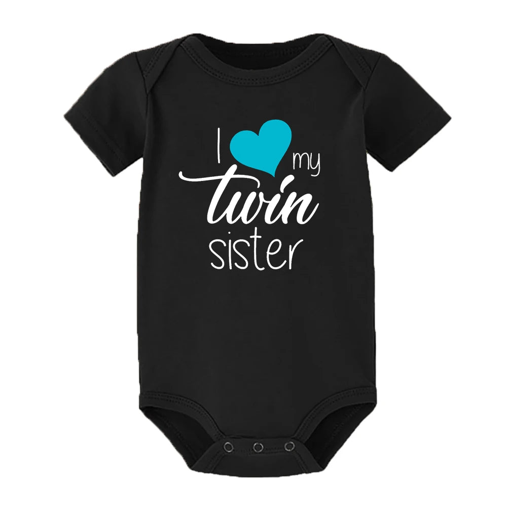 Zwillinge Säuglings-Body „I Love My Twin Sister Brother“ für Neugeborene, Jungen und Mädchen, kurzärmelig, Overall, Kleinkind-Kleidung, Baby-Geschenk-Strampler.